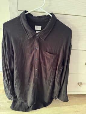 Wilfred black gauze long sleeve button down top